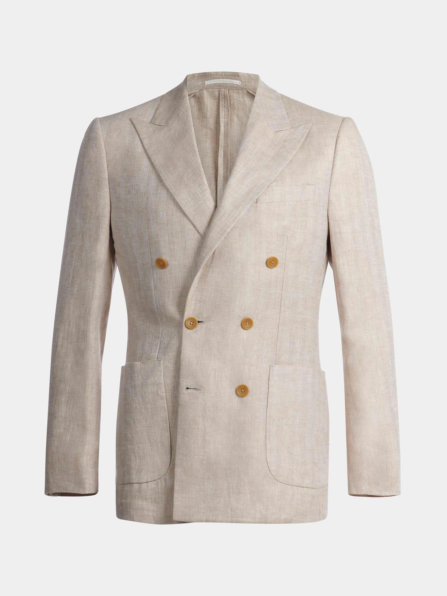 Linen Herringbone Double-Breasted Blazer in Egret - Image 4