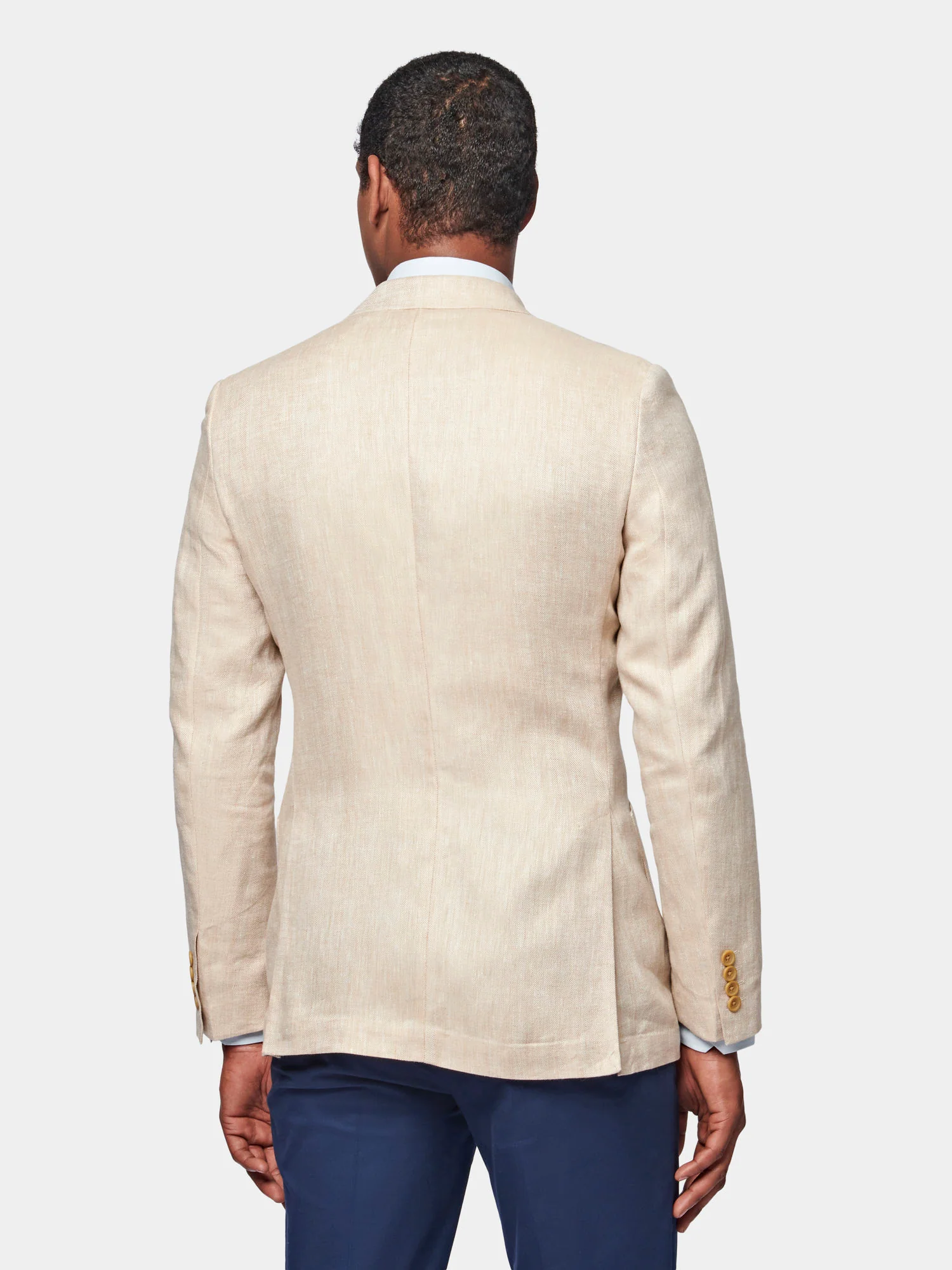 Linen Herringbone Double-Breasted Blazer in Egret - Image 5