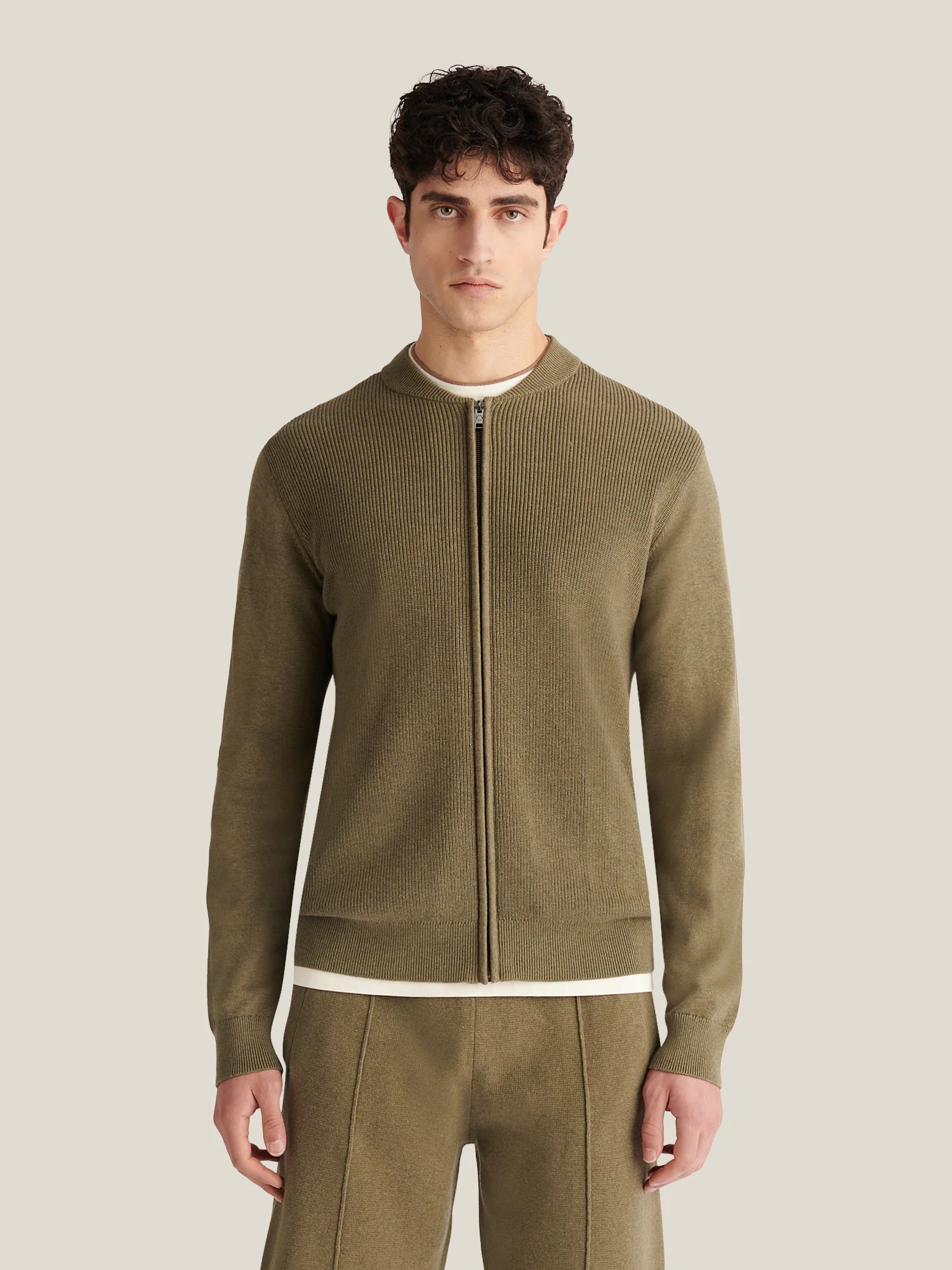Milano Cardigan Knit Bomber in Tea Leaf - Image 2