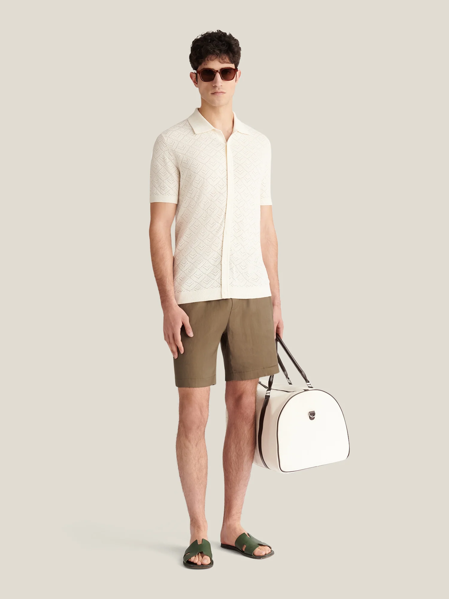Rico Monogram Knit Shirt in Egret - Image 3