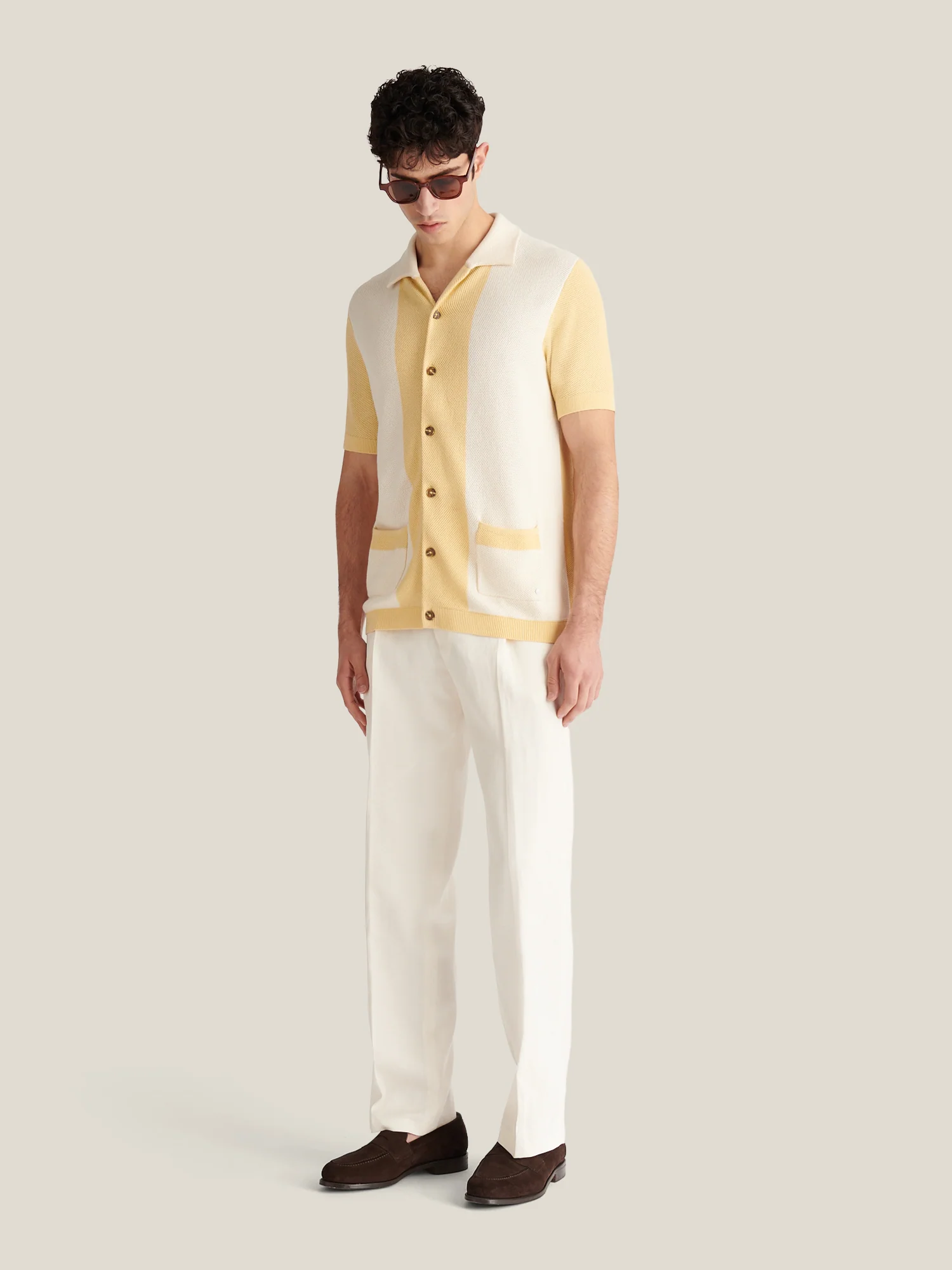 Sonny Open Stitch Revere Shirt in Reed Yellow - Image 3